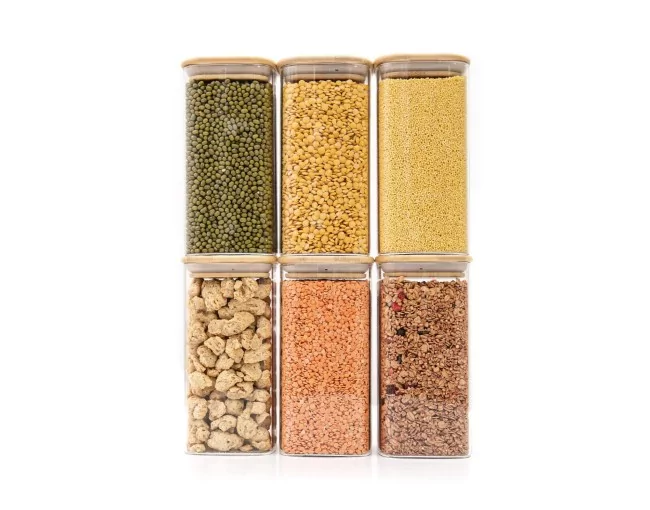 Schmale quadratische Vorratsgläser 16cm hoch 6er Set Ø8cm