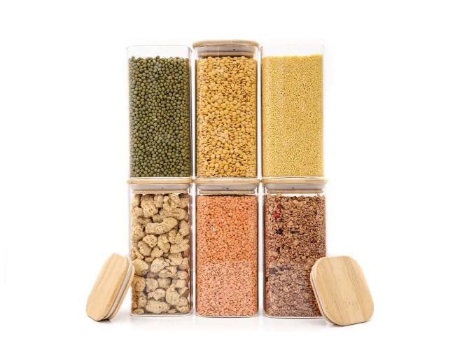 Schmale quadratische Vorratsgläser 16cm hoch 6er Set Ø8cm