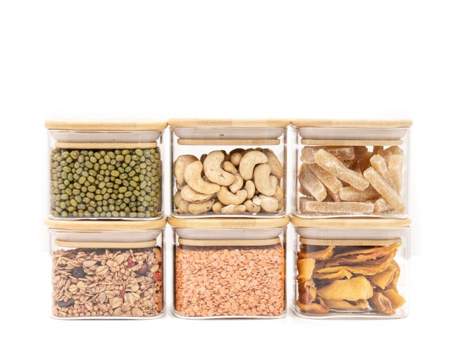 Round storage jars with bamboo lids, set of 4, 800ml