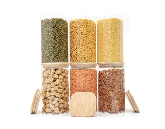 Schmale quadratische Vorratsgläser 16cm hoch 6er Set Ø8cm