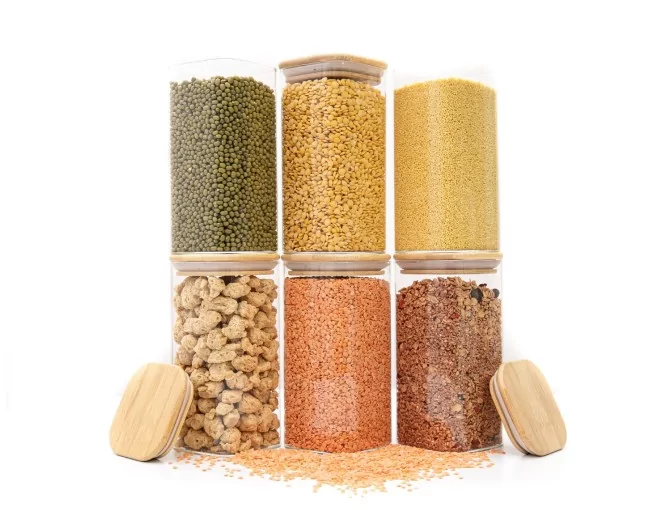 Schmale quadratische Vorratsgläser 16cm hoch 6er Set Ø8cm