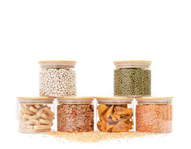 Bocaux de conservation ronds avec couvercles en bambou, lot de 4, 800 ml