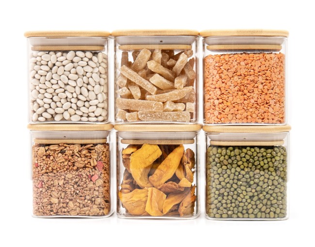 Round storage jars with bamboo lids, set of 4, 800ml