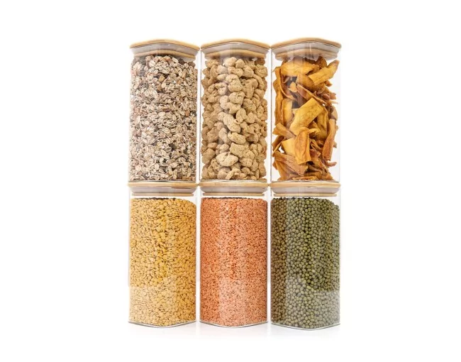 Schmale quadratische Vorratsgläser 18cm hoch 6er Set Ø8cm