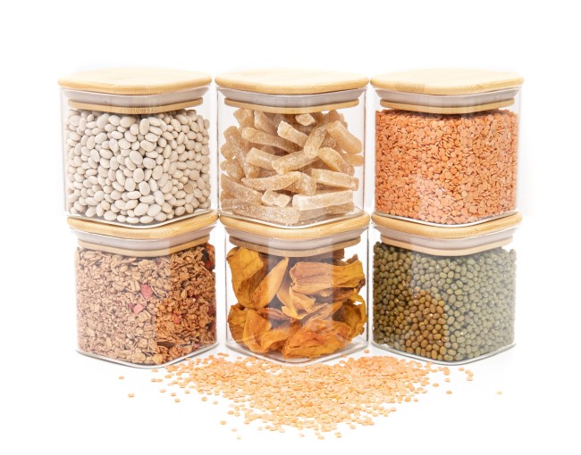 Round storage jars with bamboo lids, set of 4, 800ml