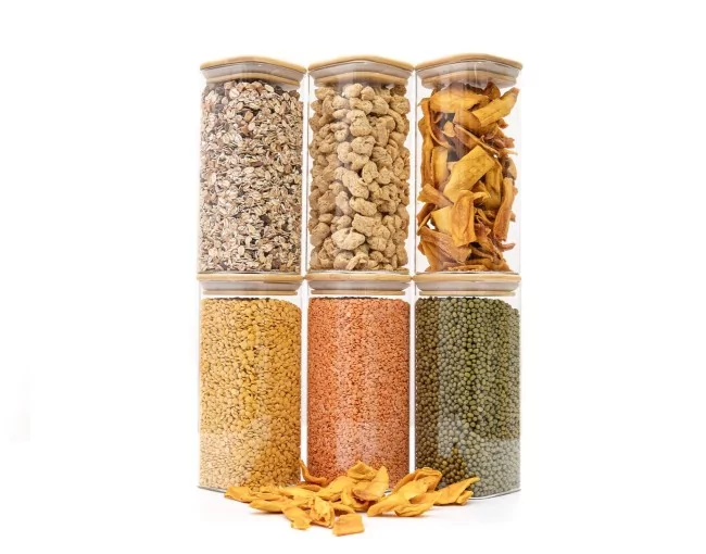 Schmale quadratische Vorratsgläser 18cm hoch 6er Set Ø8cm