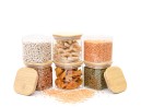 Round storage jars with bamboo lids, set of 4, 800ml