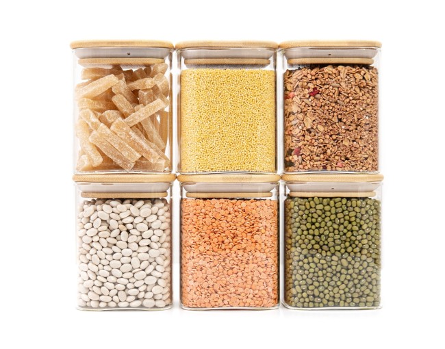 Schmale quadratische Vorratsgläser 10cm hoch 6er Set Ø8cm