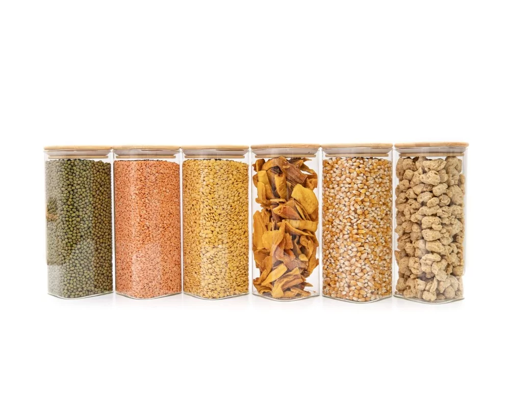 Schmale quadratische Vorratsgläser 20cm hoch 6er Set Ø8cm