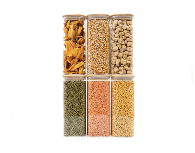 Schmale quadratische Vorratsgläser 20cm hoch 6er Set Ø8cm