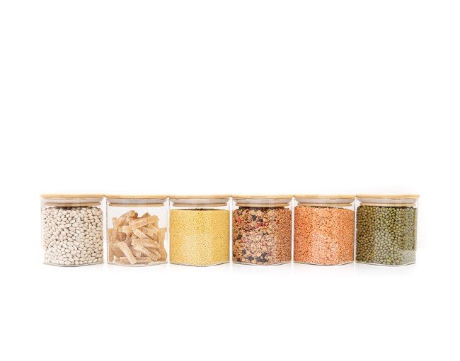 Round storage jars with bamboo lids, set of 4, 800ml
