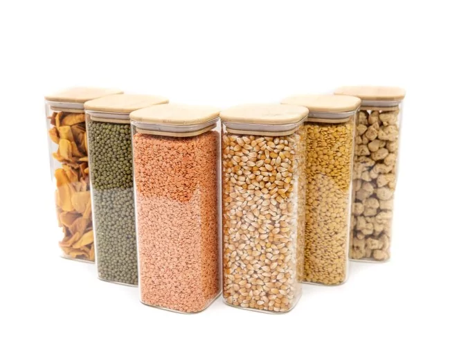 Schmale quadratische Vorratsgläser 20cm hoch 6er Set Ø8cm