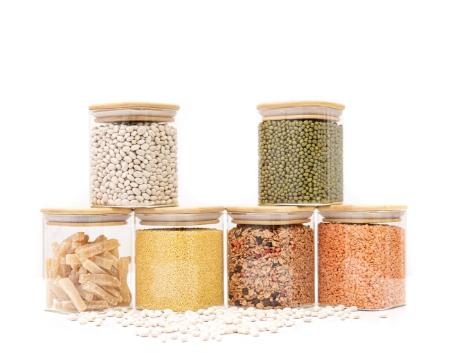 Round storage jars with bamboo lids, set of 4, 800ml