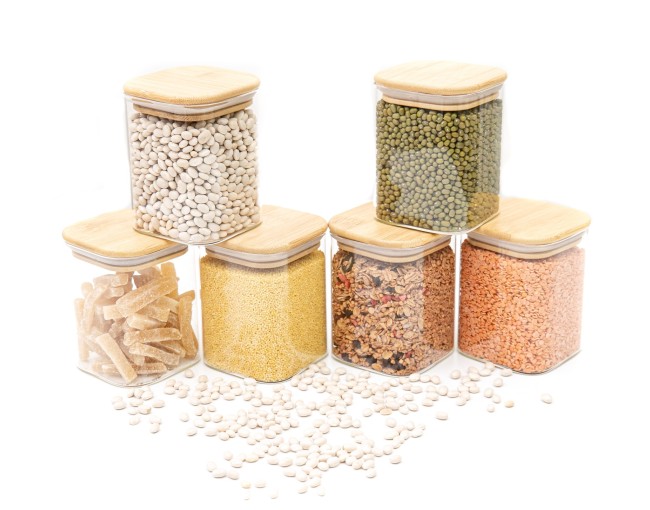 Round storage jars with bamboo lids, set of 4, 800ml