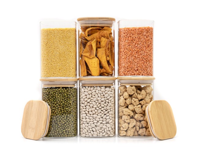 Schmale quadratische Vorratsgläser 12cm hoch 6er Set Ø8cm