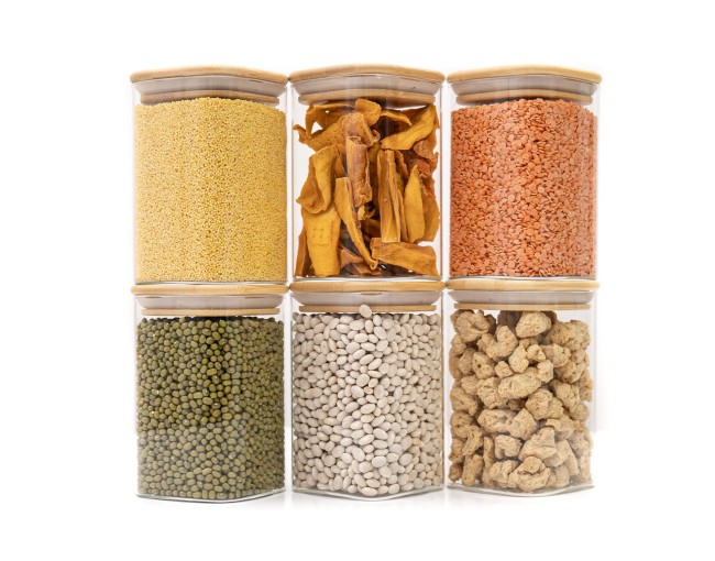 Barattoli rotondi con coperchio in bambù, set da 4, 800 ml