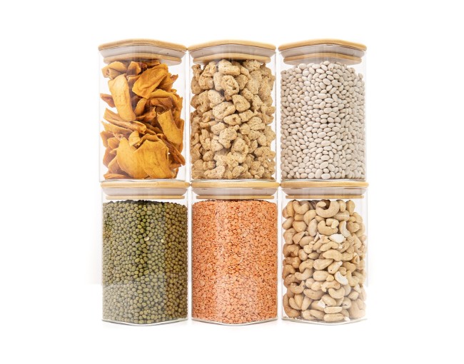 Round storage jars with bamboo lids, set of 4, 800ml