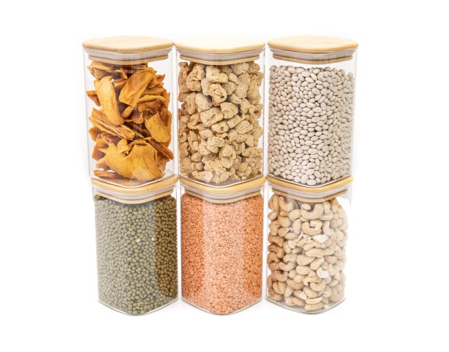 Schmale quadratische Vorratsgläser 14cm hoch 6er Set Ø8cm