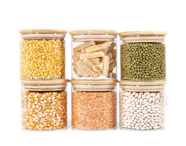 Schmale quadratische Vorratsgläser 20cm hoch 6er Set Ø8cm