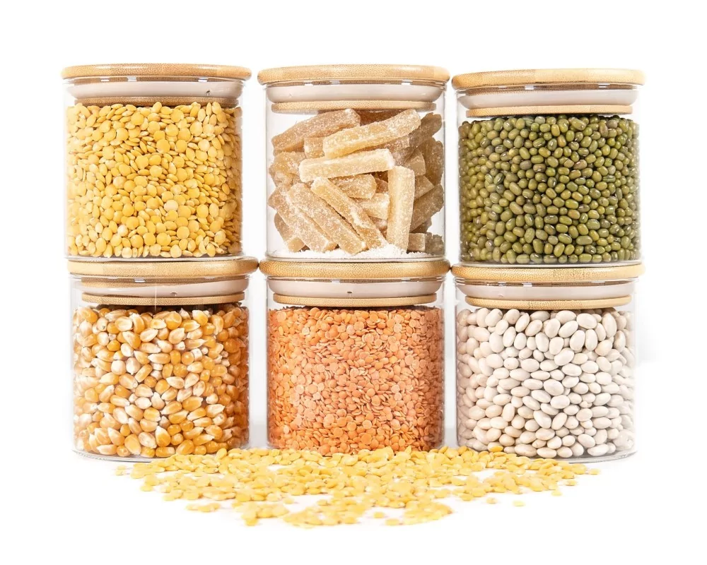 Schmale quadratische Vorratsgläser 20cm hoch 6er Set Ø8cm