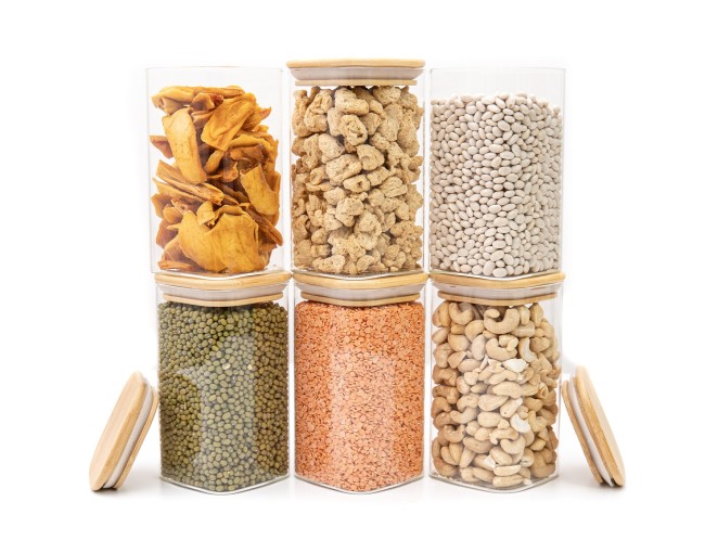 Barattoli rotondi con coperchio in bambù, set da 4, 800 ml