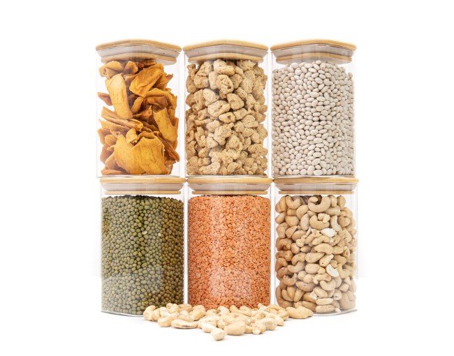 Round storage jars with bamboo lids, set of 4, 800ml