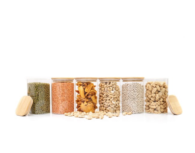 Round storage jars with bamboo lids, set of 4, 800ml