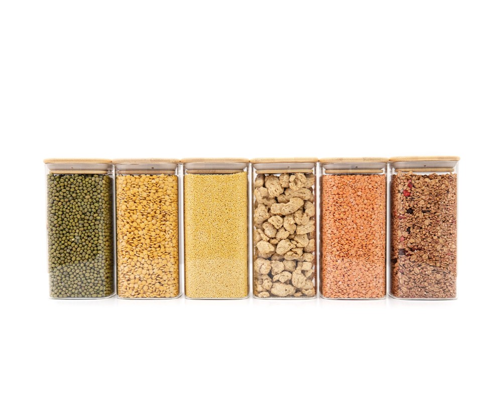 Bocaux de conservation ronds avec couvercles en bambou, lot de 4, 800 ml