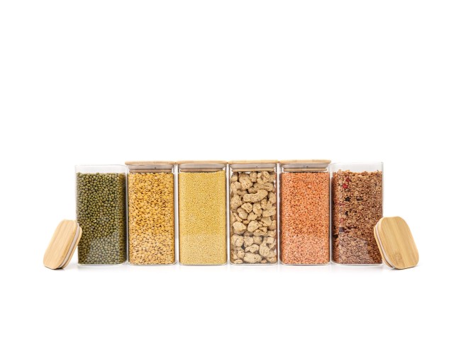 Schmale quadratische Vorratsgläser 16cm hoch 6er Set Ø8cm