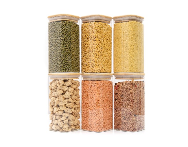 Bocaux de conservation ronds avec couvercles en bambou, lot de 4, 800 ml