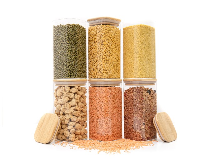 Barattoli rotondi con coperchio in bambù, set da 4, 800 ml