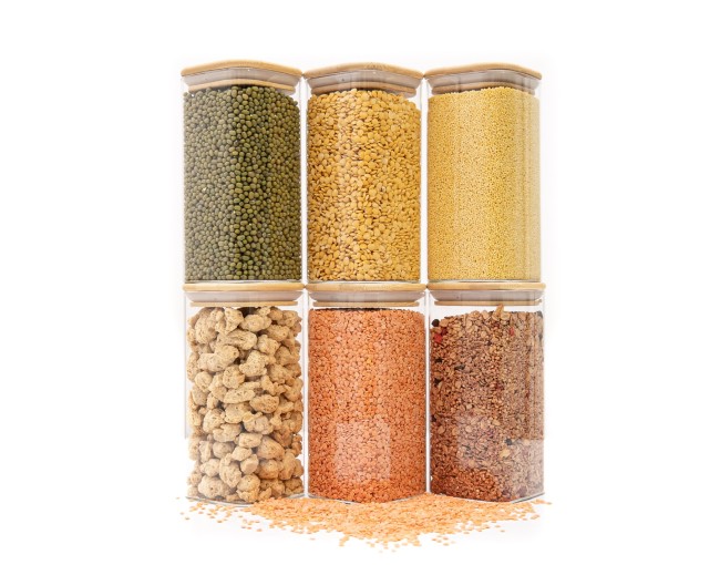 Bocaux de conservation ronds avec couvercles en bambou, lot de 4, 800 ml