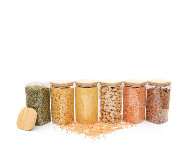 Round storage jars with bamboo lids, set of 4, 800ml