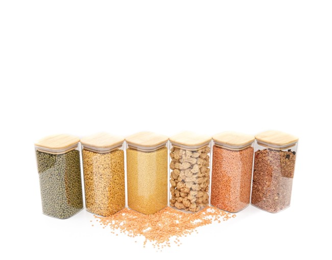 Schmale quadratische Vorratsgläser 16cm hoch 6er Set Ø8cm