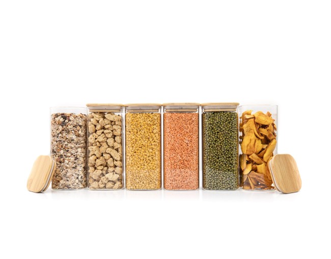 Barattoli rotondi con coperchio in bambù, set da 4, 800 ml