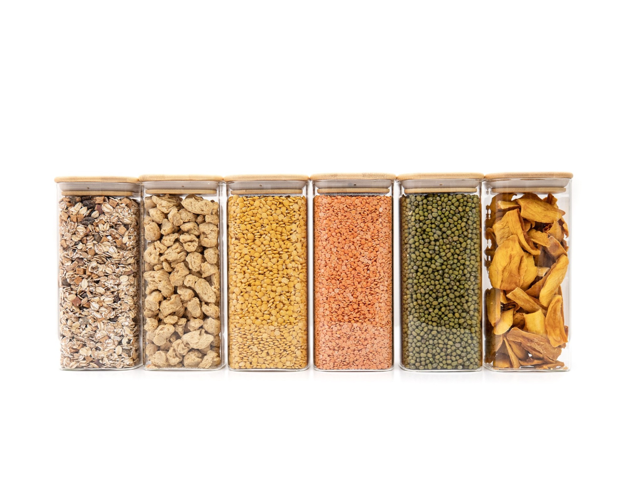 Bocaux de conservation ronds avec couvercles en bambou, lot de 4, 800 ml