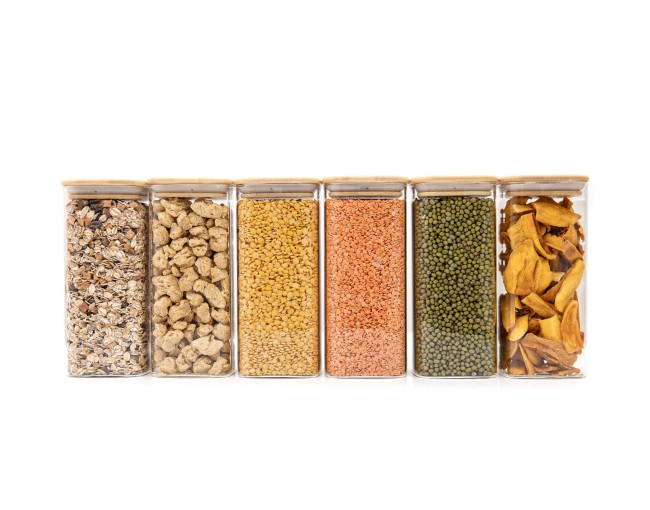 Round storage jars with bamboo lids, set of 4, 800ml