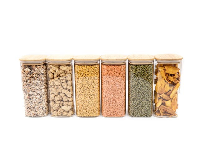 Round storage jars with bamboo lids, set of 4, 800ml