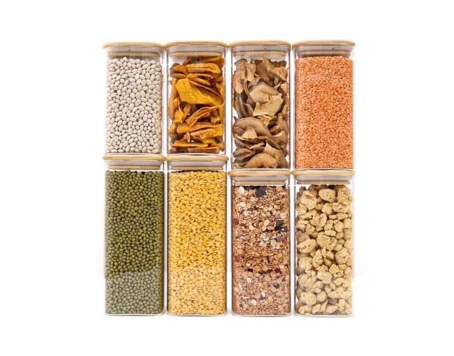 Schmale quadratische Vorratsgläser 20cm hoch 6er Set Ø8cm