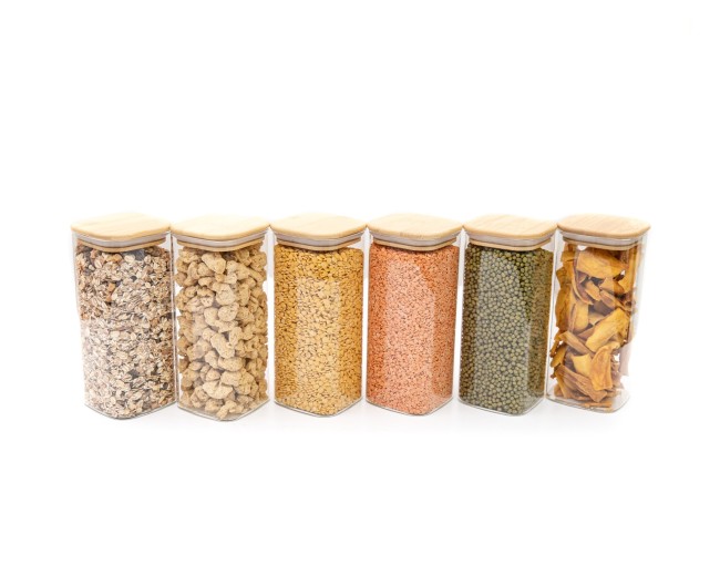 Schmale quadratische Vorratsgläser 18cm hoch 6er Set Ø8cm