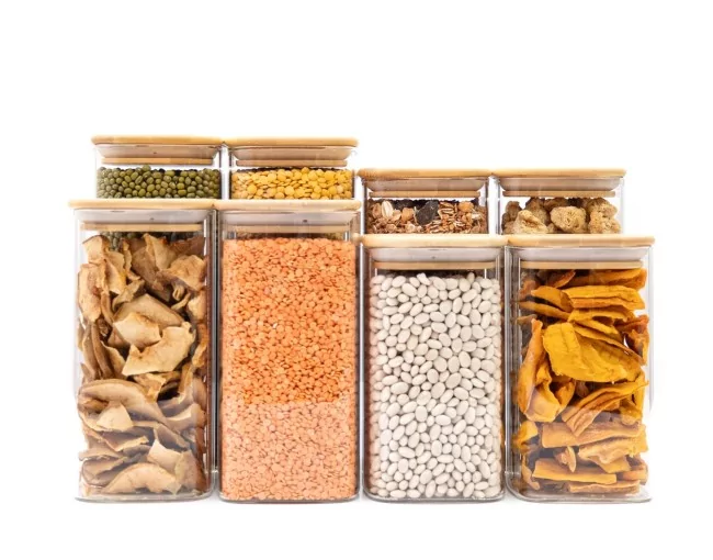 Schmale quadratische Vorratsgläser 20cm hoch 6er Set Ø8cm