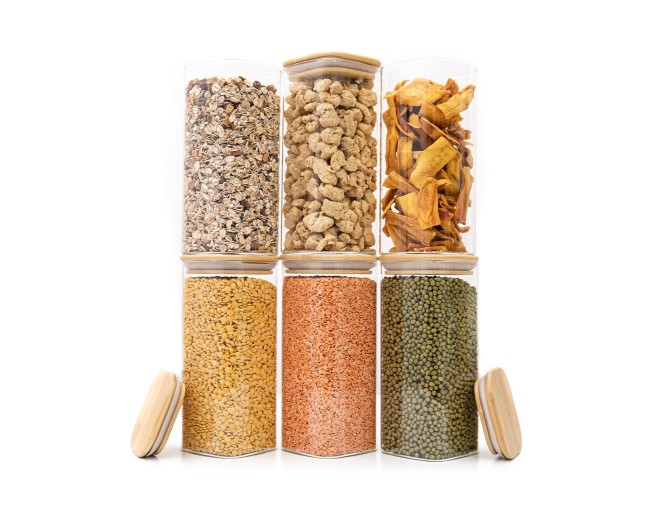 Schmale quadratische Vorratsgläser 18cm hoch 6er Set Ø8cm