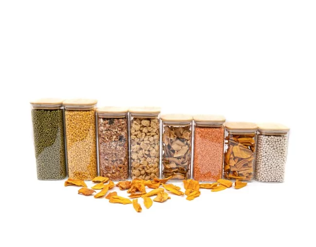 Schmale quadratische Vorratsgläser 20cm hoch 6er Set Ø8cm