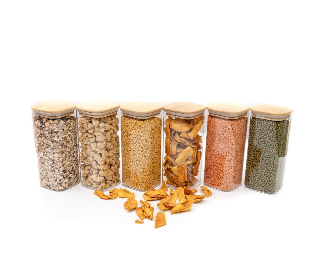 Bocaux de conservation ronds avec couvercles en bambou, lot de 4, 800 ml