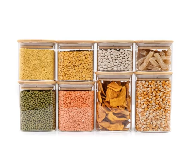 Schmale quadratische Vorratsgläser 20cm hoch 6er Set Ø8cm