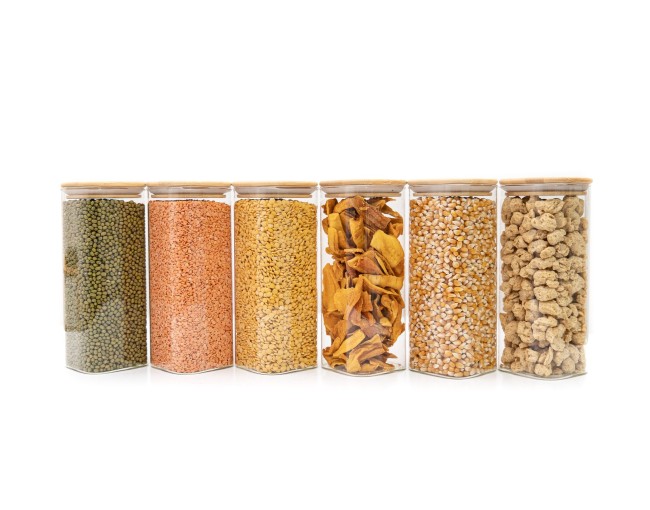 Barattoli rotondi con coperchio in bambù, set da 4, 800 ml