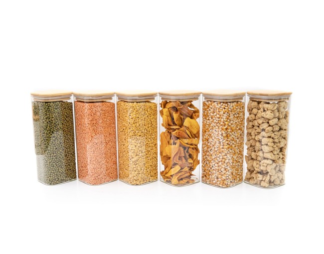 Bocaux de conservation ronds avec couvercles en bambou, lot de 4, 800 ml