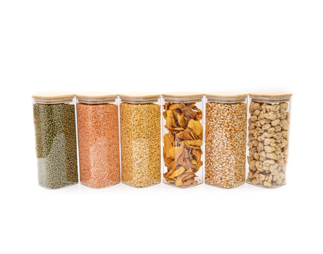 Barattoli rotondi con coperchio in bambù, set da 4, 800 ml