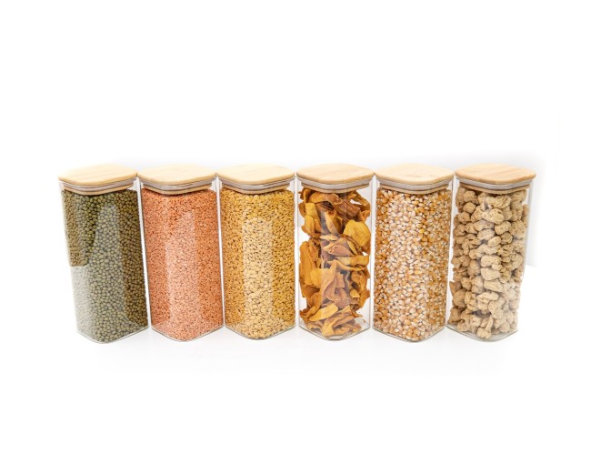 Round storage jars with bamboo lids, set of 4, 800ml