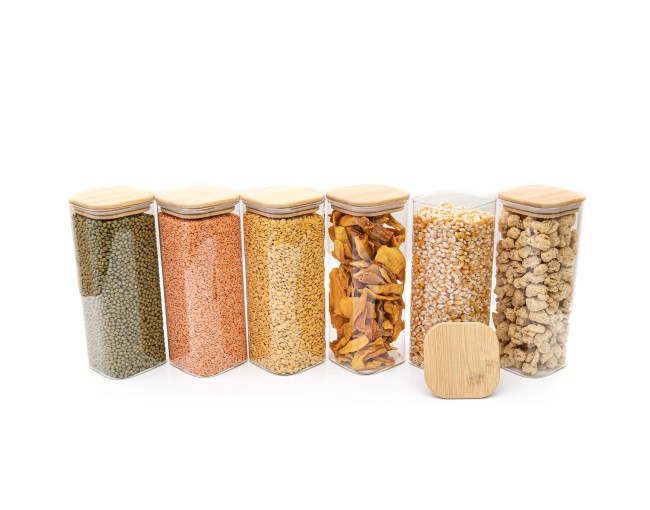 Bocaux de conservation ronds avec couvercles en bambou, lot de 4, 800 ml